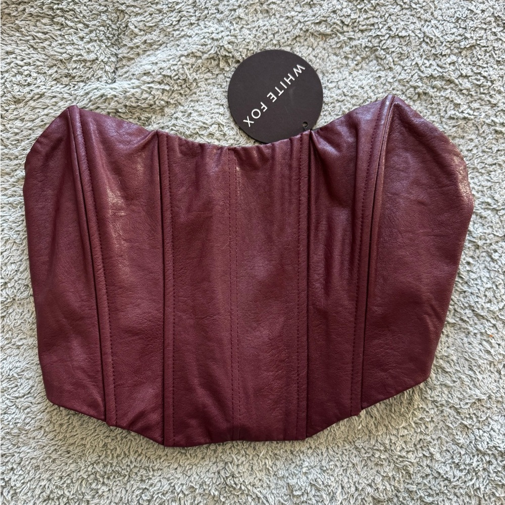 White Fox Burgundy Leather Corset Top